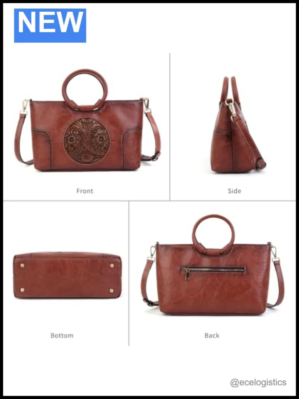 Vintage Satchel Handbag Embossed Totem Faux Leather Shoulder Bag